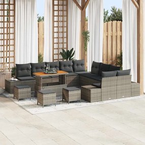 vidaXL Σετ Καναπέ Κήπου με μαξιλάρι 14 pcs Γκρι Πολυ ράταν