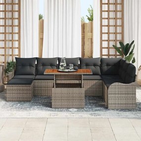 vidaXL Σετ Καναπέ Κήπου με αποθήκευση 9 pcs Γκρι Πολυ ράταν