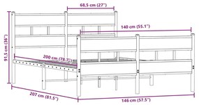 Σκελετός Κρεβ. Χωρίς Στρώμα Καπνιστή Δρυς 140x200 εκ. Μεταλλικό - Καφέ