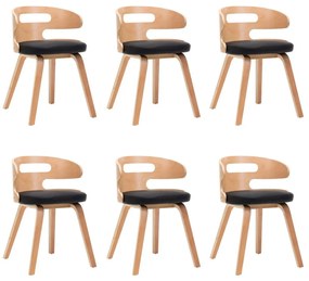 Καρέκλες Τραπεζαρίας 6 τεμ. Μαύρες Λυγισμ. Ξύλο/Συνθετικό Δέρμα - Μαύρο