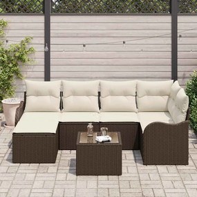 vidaXL Σετ Καναπέ Κήπου με μαξιλάρι 7 pcs Καφέ και λευκό Πολυ ράταν