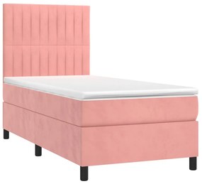 vidaXL Κρεβάτι Boxspring με Στρώμα &amp; LED Ροζ 80 x 200 εκ. Βελούδινο