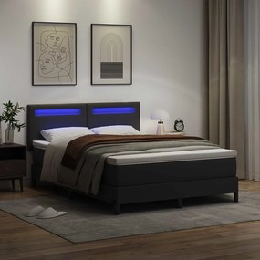 vidaXL Κρεβάτι με ελατήρια Μαύρο 140 x 190 cm Τεχνητό δέρμα