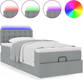 vidaXL Οθωμανικό κρεβάτι με στρώμα &amp; LEDs Ανοιχτό γκρι Ύφασμα