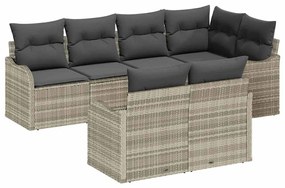 vidaXL Σετ Καναπέ Κήπου με μαξιλάρι 7 pcs Ανοιχτό γκρι Πολυ ράταν