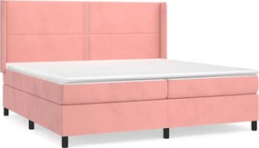 vidaXL Κρεβάτι Boxspring με Στρώμα Ροζ 200x200 εκ. Βελούδινο