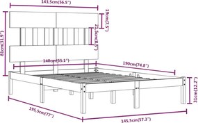 vidaXL Πλαίσιο Κρεβατιού Λευκό 140 x 190 εκ. από Μασίφ Ξύλο