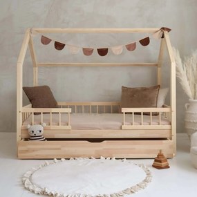 Κρεβάτι Παιδικό Montessori  Bello Plus Duo με Αφαιρούμενα Κάγκελα 23cm  + Συρτάρι σε Φυσικό  Ξύλο  90×200cm  Luletto (Δώρο 10% έκπτωση στο Στρώμα)