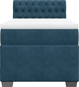 vidaXL Κρεβάτι Boxspring με Στρώμα Μπλε 90x200 εκ. Βελούδινο