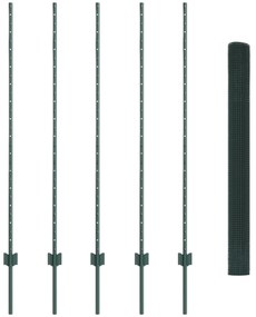 vidaXL Συρμάτινο Φράγμα με 5 Υποπόδια Πράσινο 1.4x10 μ Χάλυβας