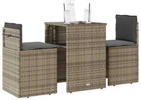 vidaXL Σετ Επίπλων Bistro 3 τεμ Γκρι Συνθετικό Ρατάν με Μαξιλάρια