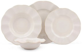 Σερβίτσιο Πιάτα Φαγητού (Σετ 24Τμχ) 710KTP2482 White-Gold Hermia 24 τμχ Πορσελάνη