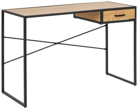 Τραπέζι γραφείου Oakland H124, Με συρτάρια, Αριθμός συρταριών: 1, 75x110x45cm, 12 kg, Μαύρο, Άγρια δρυς | Epipla1.gr