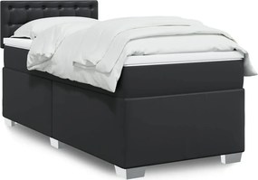 vidaXL Κρεβάτι Boxspring με Στρώμα Μαύρο 100x200εκ.από Συνθετικό Δέρμα