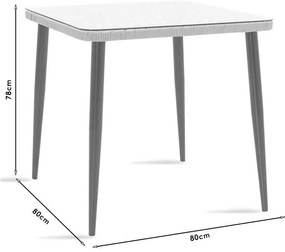Τραπέζι Naoki μέταλλο μαύρο-pe φυσικό-γυαλί 80x80x78εκ 80x80x78 εκ.