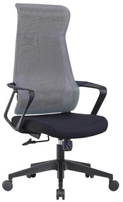 BF2990  Πολυθρόνα Γραφείου Διευθυντή, Mesh Γκρι, Ύφασμα Μαύρο