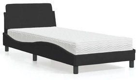 Κρεβάτι με Στρώμα Μαύρο 90x190 εκ. Βελούδινο