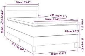 vidaXL Κρεβάτι Boxspring με Στρώμα Σκούρο Γκρι 90x200 εκ. Υφασμάτινο