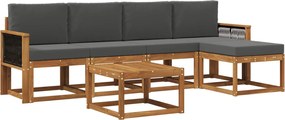 vidaXL Σειρά Καναπέ Εξωτερικού 6 pcs Φυσικό και Ανθρακί Πολυεστέρας