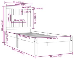 vidaXL Πλαίσιο Κρεβατιού 90 x 200 εκ. από Μασίφ Ξύλο Πεύκου