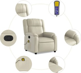 vidaXL Πολυθρόνα Μασάζ Ανακλινόμενη Κρεμ από Συνθετικό Δέρμα