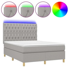 vidaXL Κρεβάτι Boxspring με Στρώμα & LED Αν.Γκρι 140x200εκ. Υφασμάτινο