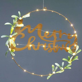 Χριστουγεννιάτικο Διακοσμητικό Κρεμαστό Circle Merry Christmas Led Φ40cm Με Μπαταρίες Gold Aca