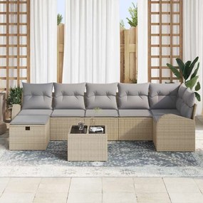 vidaXL Σετ Καναπέ Κήπου με μαξιλάρι 8 pcs Μπεζ Πολυ ράταν