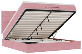 vidaXL Οθωμανικό κρεβάτι με στρώματα & LEDs Ροζ 200x200cm Velvet
