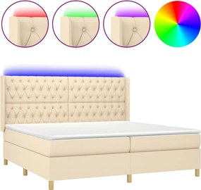 vidaXL Κρεβάτι Boxspring με Στρώμα &amp; LED Κρεμ 200x200 εκ. Υφασμάτινο