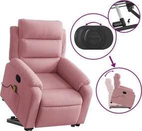 vidaXL Πολυθρόνα Μασάζ Ανακλινόμενη με Ανύψωση Ροζ Βελούδινη