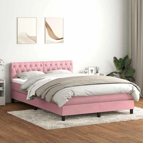 vidaXL Κρεβάτι Boxspring με Στρώμα &amp; LED ροζ 160x220 cm Βελούδινο