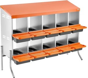VEVOR Chicken Nesting Boxes, 10 Compartments, with Support Legs, Easy Egg Collection, Galvanized Steel and High-Strength Plastic, Roll Away Nesting Boxes for Chickens and Hens Laying Eggs, Orange