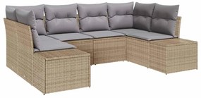 vidaXL Σετ Καναπέ Κήπου με μαξιλάρι 6 pcs Μπεζ Πολυ ράταν