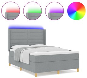 vidaXL κρεβάτι Box Spring με στρώμα & LED Γκρίζο 140x200 εκ. ύφασμα
