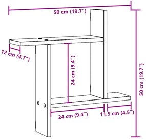 Ραφιέρες Τοίχου 2 τεμ. Μαύρες 50x12x50 εκ. από Επεξ. Ξύλο - Μαύρο