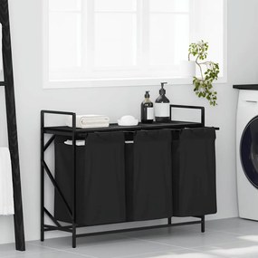 vidaXL Καλάθι Απλύτων με 3 Θέσεις και Ράφι, Μαύρο Δρυς