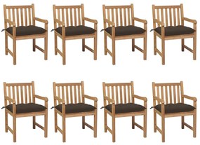 Καρέκλες Κήπου 8 Τεμαχίων Μασίφ Ξύλο Teak με Taupe Μαξιλάρια