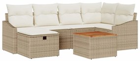 vidaXL Σετ Καναπέ Κήπου με μαξιλάρι 7 pcs Μπεζ Πολυ ράταν