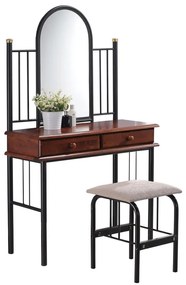 WOODWELL Ε8028FLORA SET Τουαλέτα με Καθρέπτη + Σκαμπό 2 Συρτάρια, Μέταλλο Βαφή Μαύρο, Ξύλο Καρυδί 90x37x148cm - Stool:40x34x47cm Ε8028