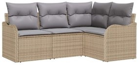 vidaXL Σετ Καναπέ Κήπου με μαξιλάρι 4 pcs Μπεζ Πολυ ράταν
