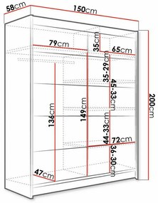 Ντουλάπα Atlanta 145, Μαύρο, Άσπρο, 200x150x58cm, 123 kg, Πόρτες ντουλάπας: Ολίσθηση, Αριθμός ραφιών: 5, Αριθμός ραφιών: 5 | Epipla1.gr