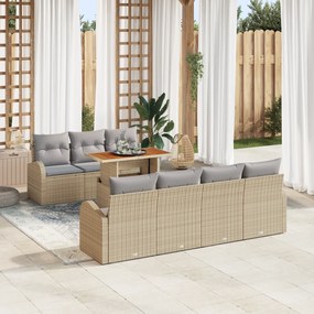 vidaXL 8 Τεμαχίων Σετ Καναπέ Κήπου με Μαξιλάρια Μπεζ Πολυ Ρατάν