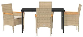 vidaXL Σέτ φαγητού για κήπο με μαξιλάρι 5 pcs Μπεζ συνθετικό ρατάν