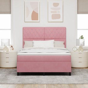 vidaXL κρεβάτι box spring  με στρώμα & LED ροζ 140x200 εκ. βελούδο