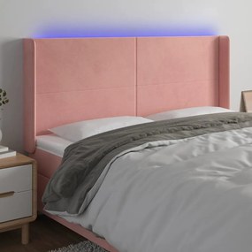 Κεφαλάρι Κρεβατιού LED Ροζ 163x16x118/128 εκ. Βελούδινο - Ροζ