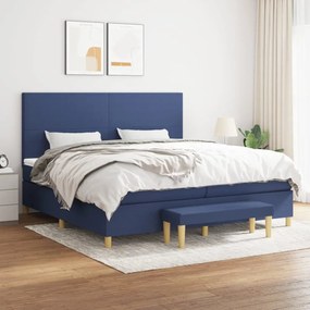 Κρεβάτι Boxspring με Στρώμα Μπλε 200x200 εκ. Υφασμάτινο - Μπλε