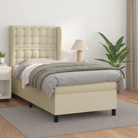 vidaXL Κρεβάτι Boxspring με Στρώμα Κρεμ 90x200 εκ. από Συνθετικό Δέρμα