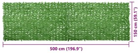 vidaXL Διαχωριστικό Βεράντας με Φύλλα Πράσινο 500 x 150 εκ.