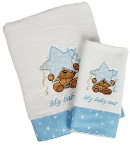 Πετσέτες Βρεφικές Σετ 2τμχ Αστέρι 127 White-Ciel DimCol Towels Set 100% Cotton